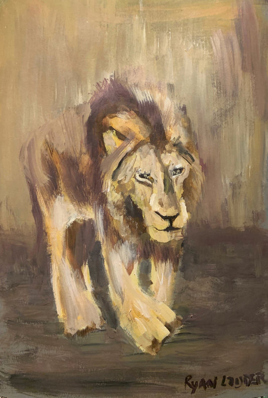 A painting titled 'Lion Walking by Ryan  Louder' by Ryan Louder