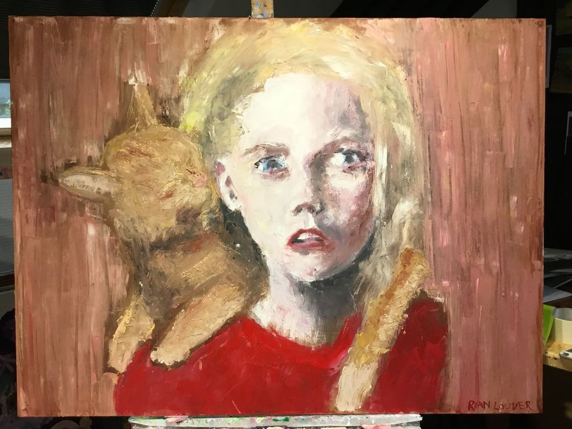 Cat and Girl  30x40 Canvas by Ryan  Louder