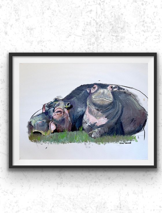 Hippos Painting by Ryan Louder