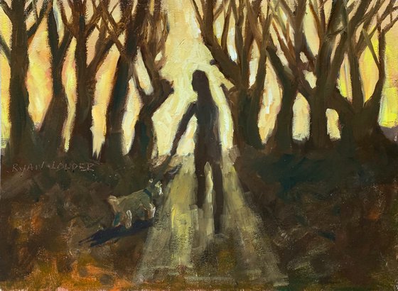 Dog Walking In The Autumn Painting by Ryan Louder