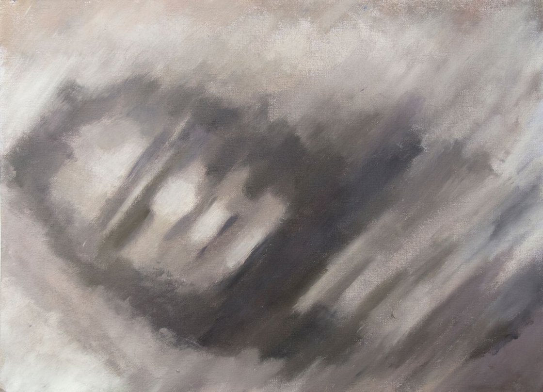 A painting titled 'Abstract Portrait In Grey 9x12 by Ryan  Louder' by Ryan Louder