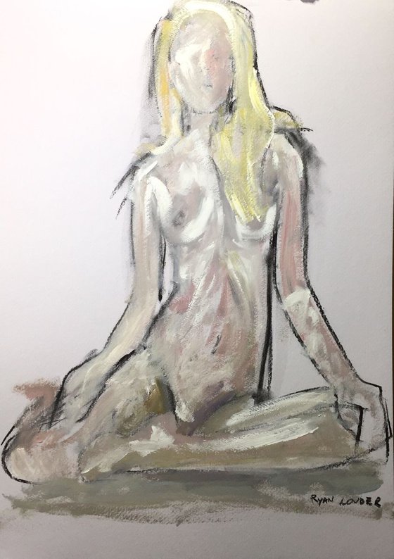 Nude 3 16x23 Oil and Charcoal On Paper Painting by Ryan Louder