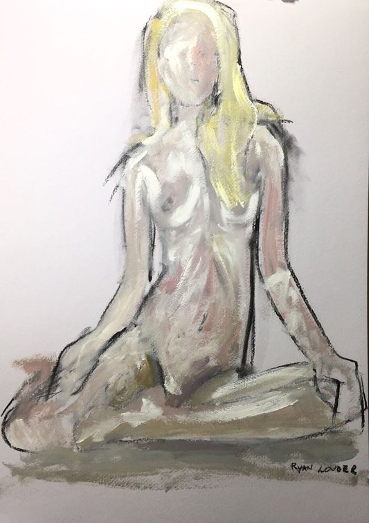 A painting titled 'Nude 3 16x23 Oil and Charcoal On Paper by Ryan  Louder' by Ryan Louder