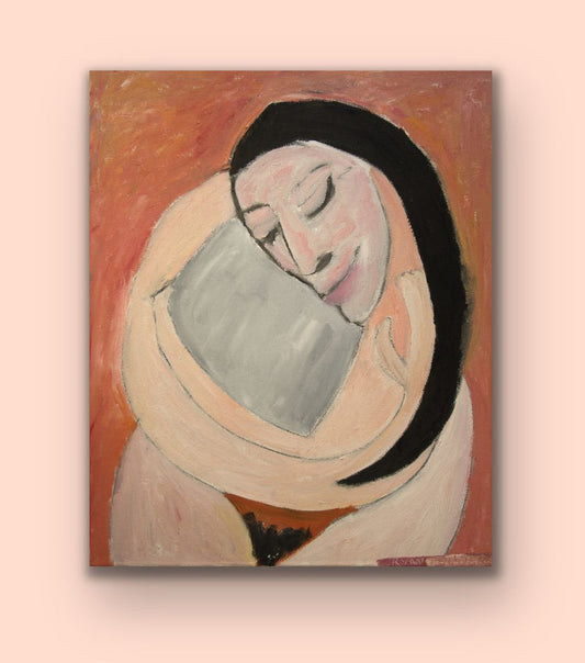 A painting titled 'Woman with Pillow by Ryan  Louder' by Ryan Louder