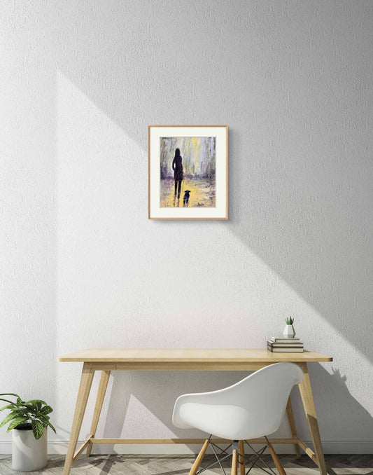 A painting titled 'Dog Walking In The City by Ryan  Louder' by Ryan Louder