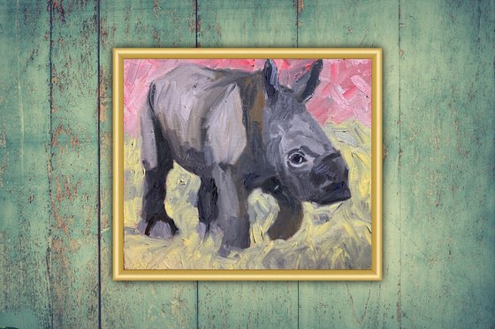 Baby Rhino Painting by Ryan Louder