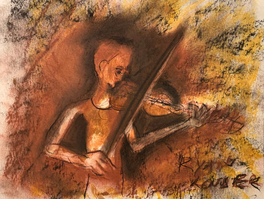 A painting titled 'The Melancholic Viola Player by Ryan  Louder' by Ryan Louder
