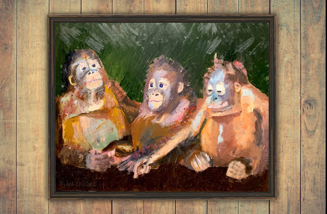 Three Baby Orangutans by Ryan  Louder - Sold