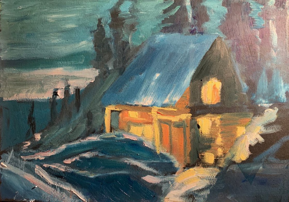 A painting titled 'On A Snowy Night by Ryan  Louder' by Ryan Louder