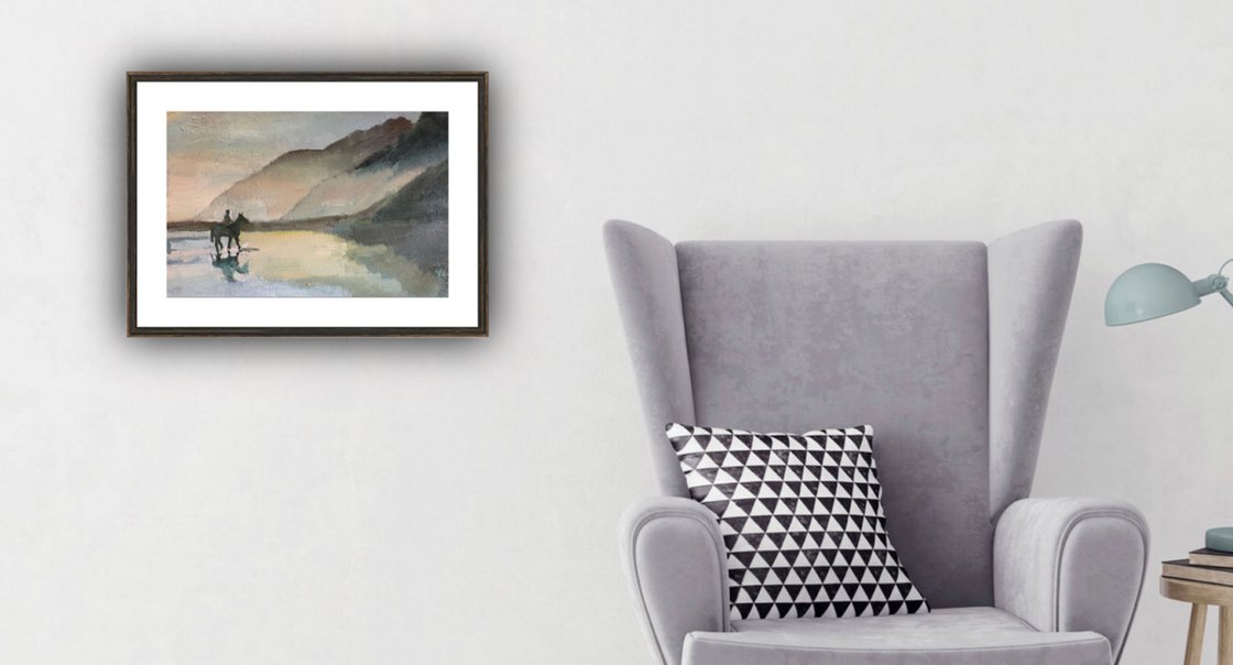 Horse Riding On The Beach At Dawn by Ryan  Louder - Sold