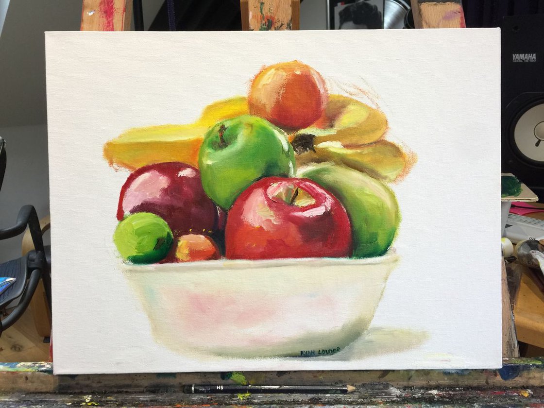 Bowl Of Fruit by Ryan  Louder - Sold - Surreal Multi-Layered Vision - Ethereal Landscapes