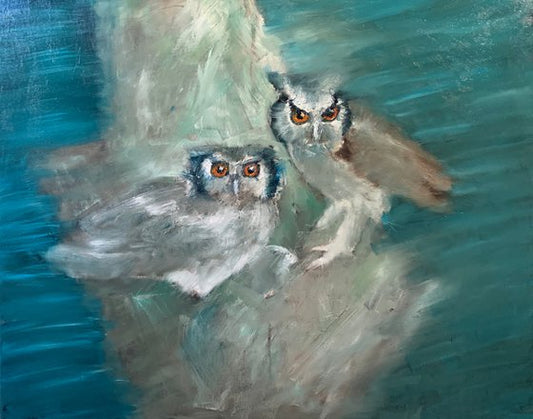 Two Owls and a Baby Painting by Ryan Louder