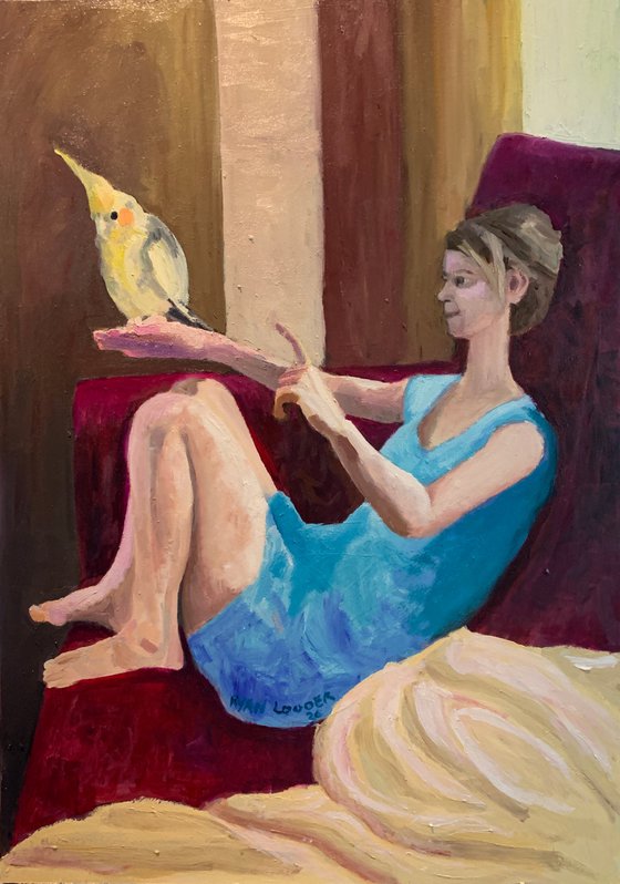 How To Train A Cockatiel - Painting by Ryan Louder