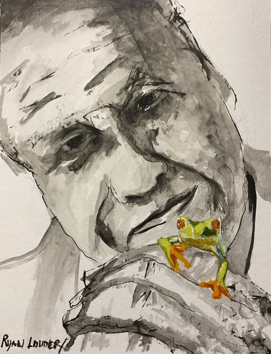 A painting titled 'Sir David Attenborough by Ryan  Louder' by Ryan Louder