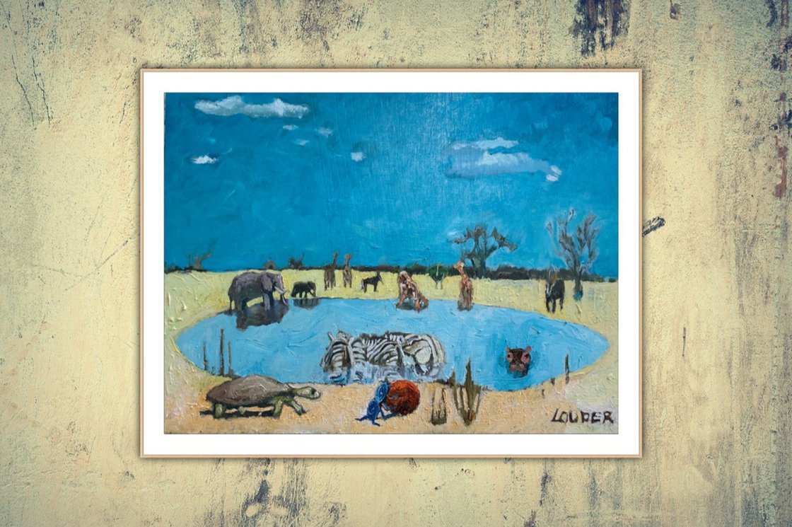A painting titled 'The Tortoise and The Dung Beetle by Ryan  Louder' by Ryan Louder