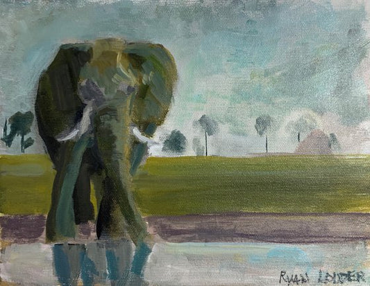 Elephant by the Water 8x10 Painting by Ryan Louder