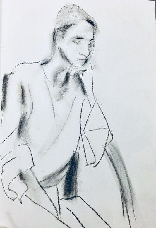 Girl Sitting A4 Drawing Painting by Ryan Louder