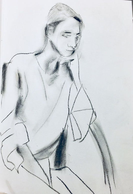 A painting titled 'Girl Sitting A4 Drawing by Ryan  Louder' by Ryan Louder