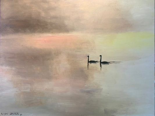 Two Swans At Dawn Painting by Ryan Louder