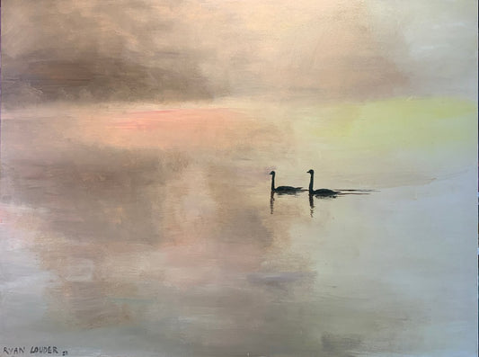 Two Swans At Dawn by Ryan  Louder - Sold