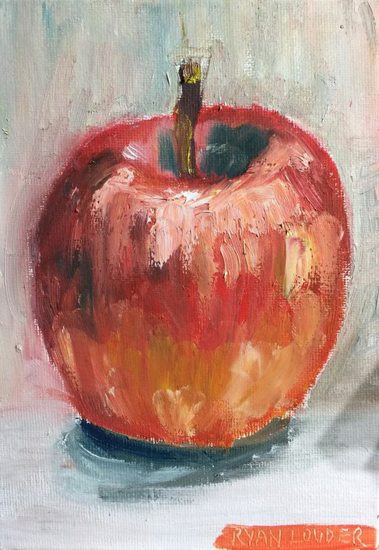 Apple 7x5 oil on canvas board Painting by Ryan Louder