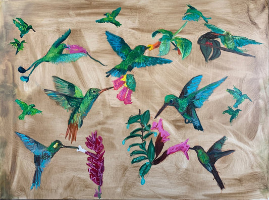 A painting titled 'Humming Birds by Ryan  Louder' by Ryan Louder