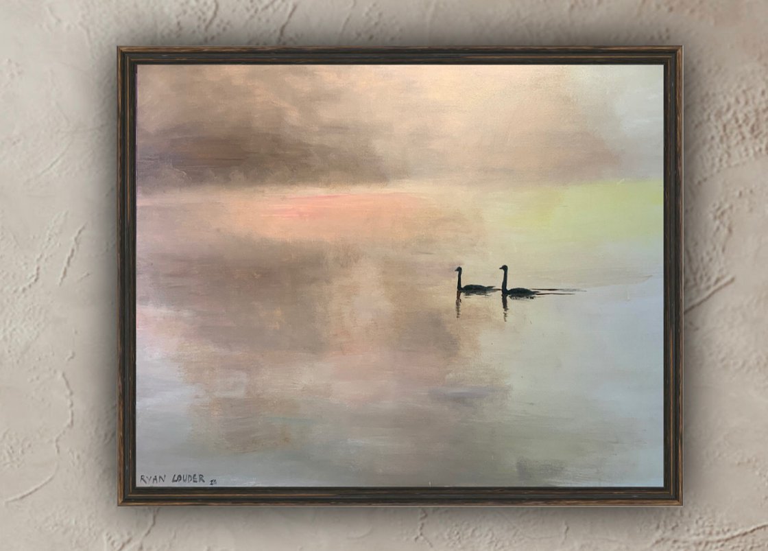 Two Swans At Dawn by Ryan  Louder - Sold