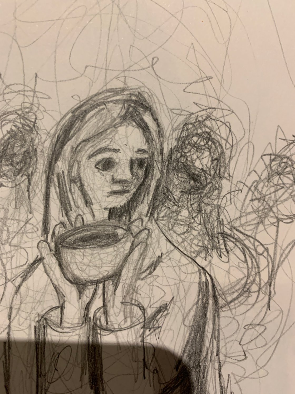 Drawing of A Woman Drinking Coffee by Ryan  Louder