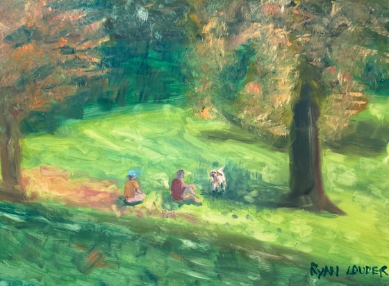 Dog in the Park on a Summers Day Painting by Ryan Louder