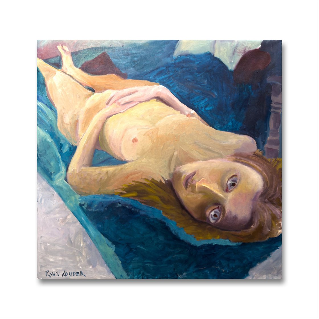 Zomer Nude On Blue Velvet by Ryan  Louder - Surreal Multi-Layered Vision - Surreal Artistic Vision