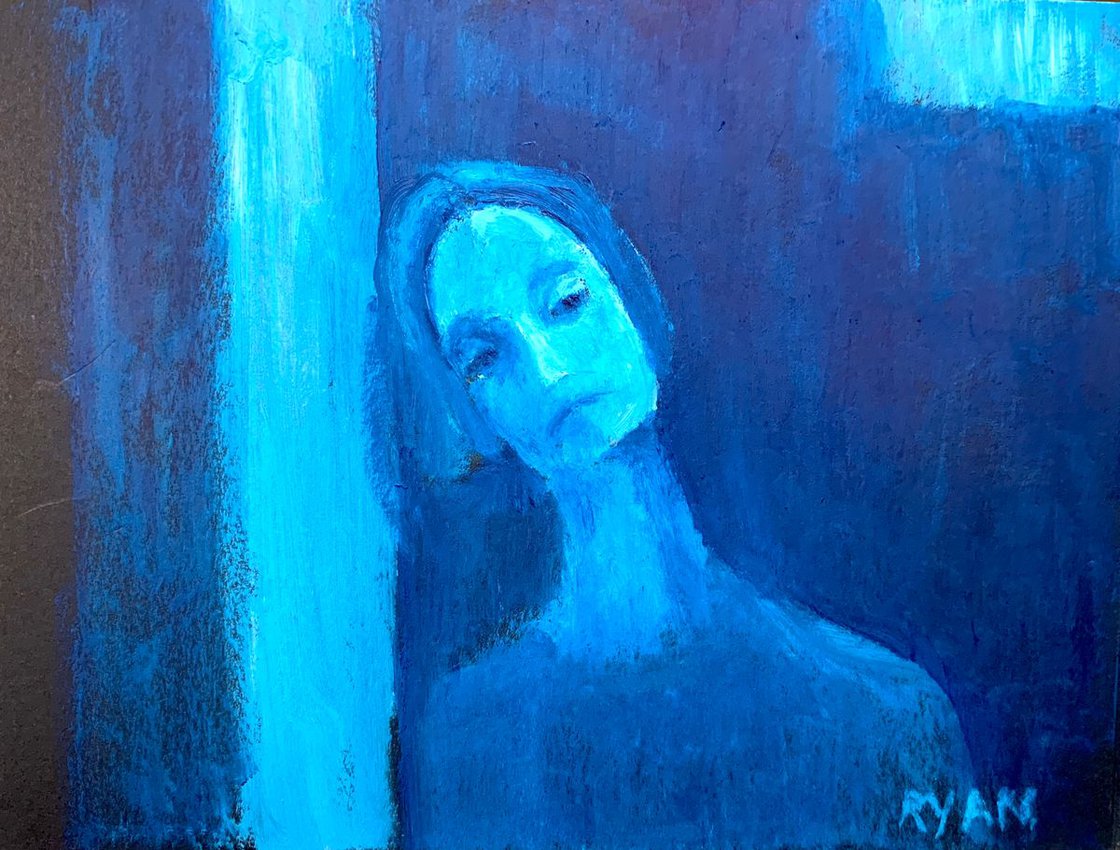 A painting titled 'Baby In The Corner 6x8 Study by Ryan  Louder' by Ryan Louder