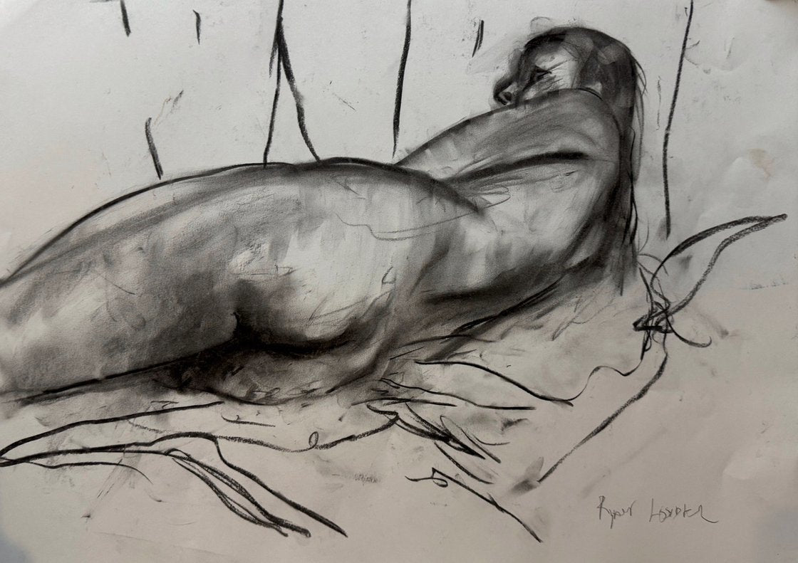 Nude Zoma 3 - 16x23 Oil and Charcoal On Paper by Ryan  Louder - Surreal Multi-Layered Vision - Fusion of Waking Life and Dreams