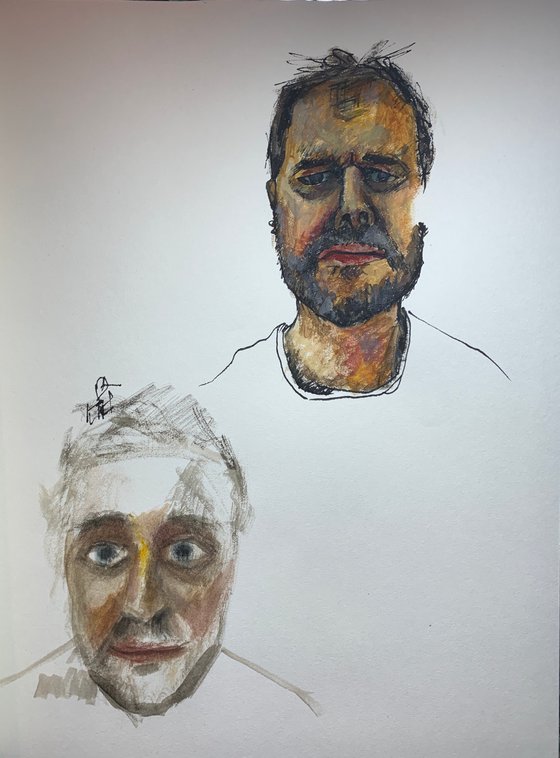 Self Portrait Study In Ink and watercolour Painting by Ryan Louder