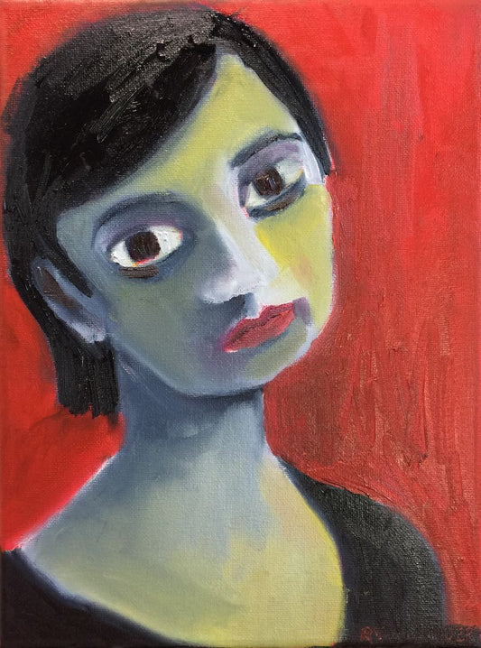 A painting titled 'Portrait Of A Woman "The Glance" Oil On Canvas 12x9 by Ryan  Louder' by Ryan Louder