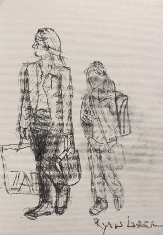 A painting titled 'Shopping In London Study by Ryan  Louder' by Ryan Louder