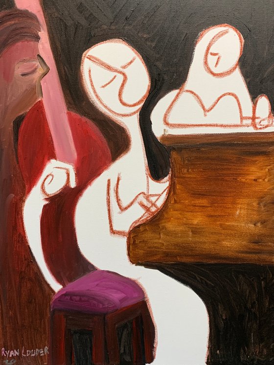 Jazz Trio Oil On Canvas Painting by Ryan Louder