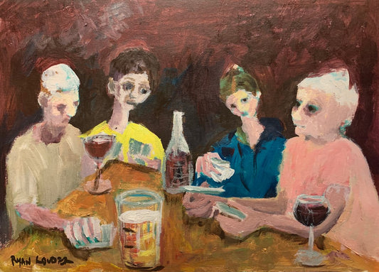 A painting titled 'Playing Cards In A Paris Cafe by Ryan  Louder' by Ryan Louder