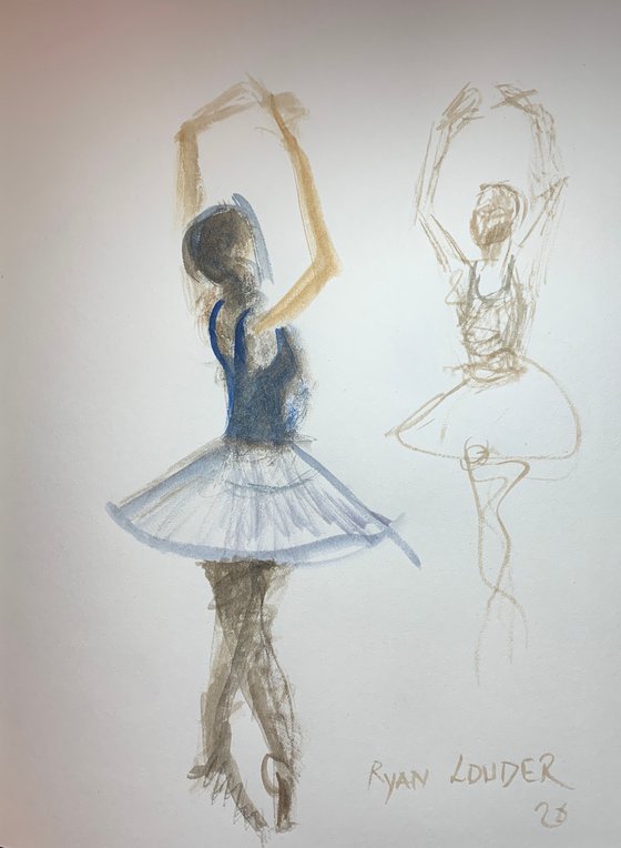 Ballet Dancer Study A3 Painting by Ryan Louder