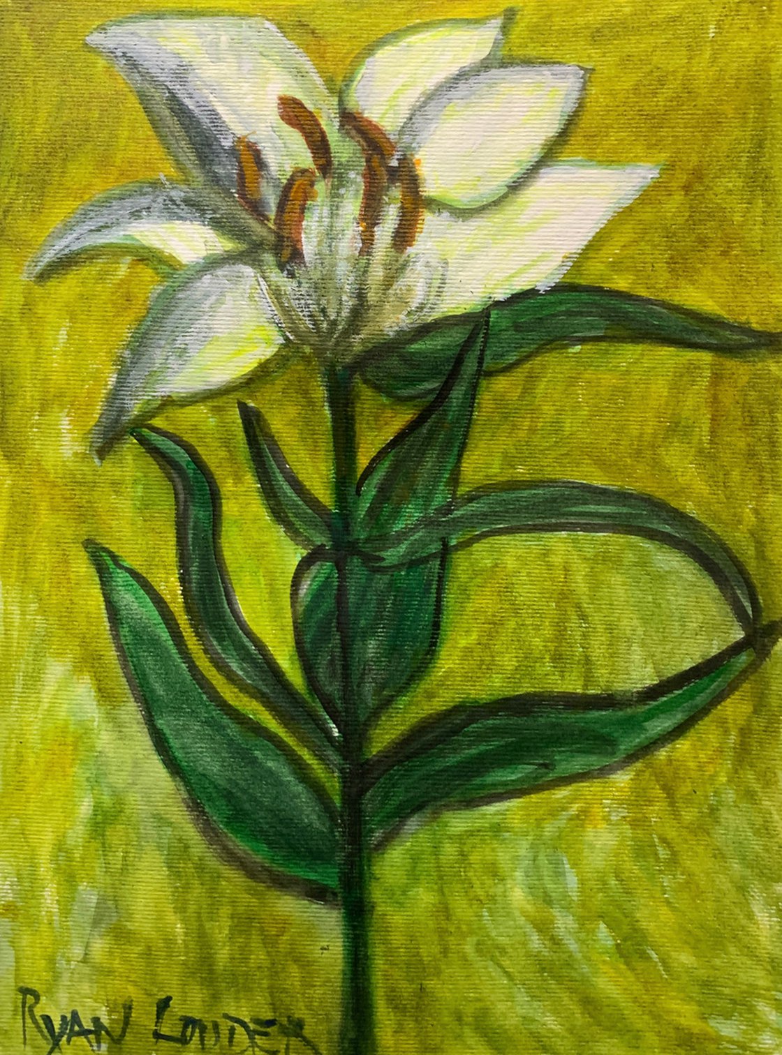 A painting titled 'White Flower by Ryan  Louder' by Ryan Louder