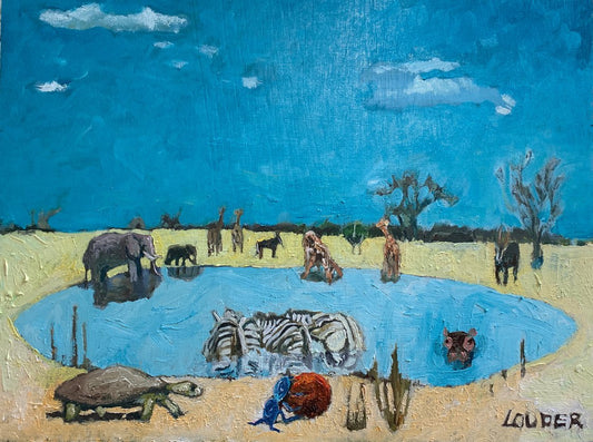 A painting titled 'The Tortoise and The Dung Beetle by Ryan  Louder' by Ryan Louder