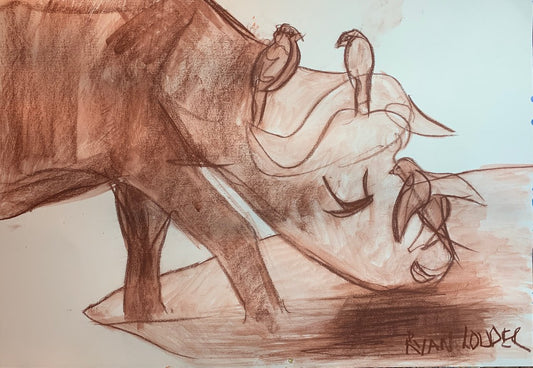 A painting titled 'Water Buffalo and Birds by Ryan  Louder' by Ryan Louder