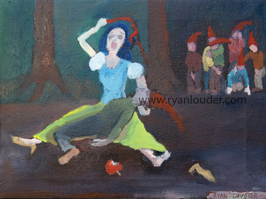A painting titled 'Snow White and the Dead Dwarf by Ryan  Louder' by Ryan Louder