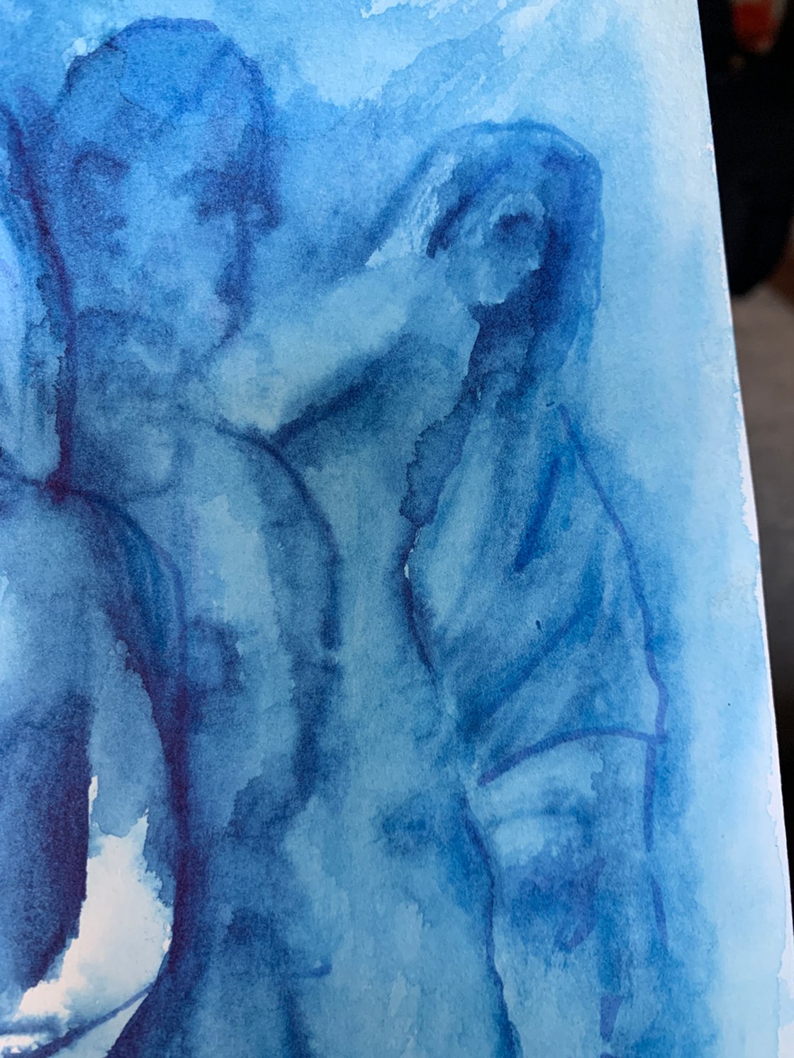 A painting titled 'The Avid Reader In Blue by Ryan  Louder' by Ryan Louder