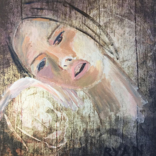Faces In Wood - Acrylic On Paper - 12"x12" by Ryan  Louder