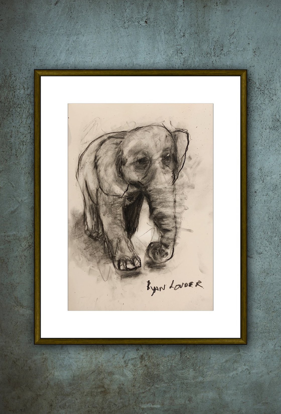 Happy Elephant - Small Drawing by Ryan  Louder