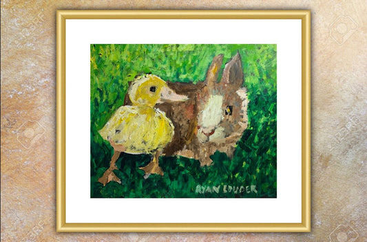 A painting titled 'Rabbit and Duck by Ryan  Louder' by Ryan Louder