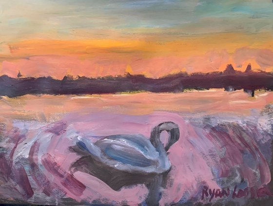 Swan at Sunset Painting by Ryan Louder