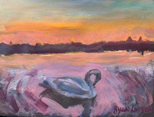 A painting titled 'Swan at Sunset by Ryan  Louder' by Ryan Louder