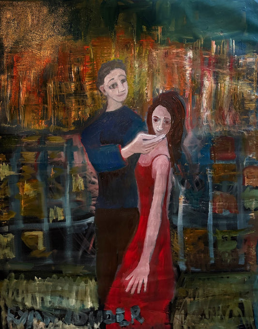 A painting titled 'First Kiss on London Bridge by Ryan  Louder' by Ryan Louder