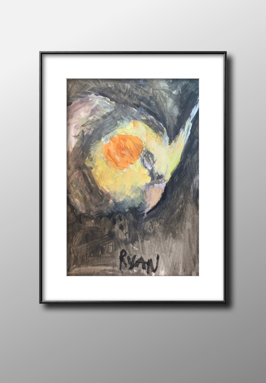 A painting titled 'Wanting his head stroked by Ryan  Louder' by Ryan Louder